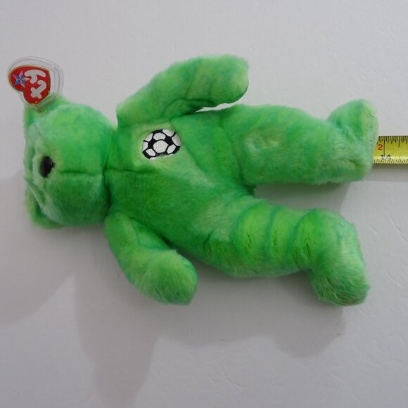 Vtg Ty Beanie Buddy Kicks Bear Soccer Green Stuffed Animal Plush Soft Toy 14" - Picture 11 of 13